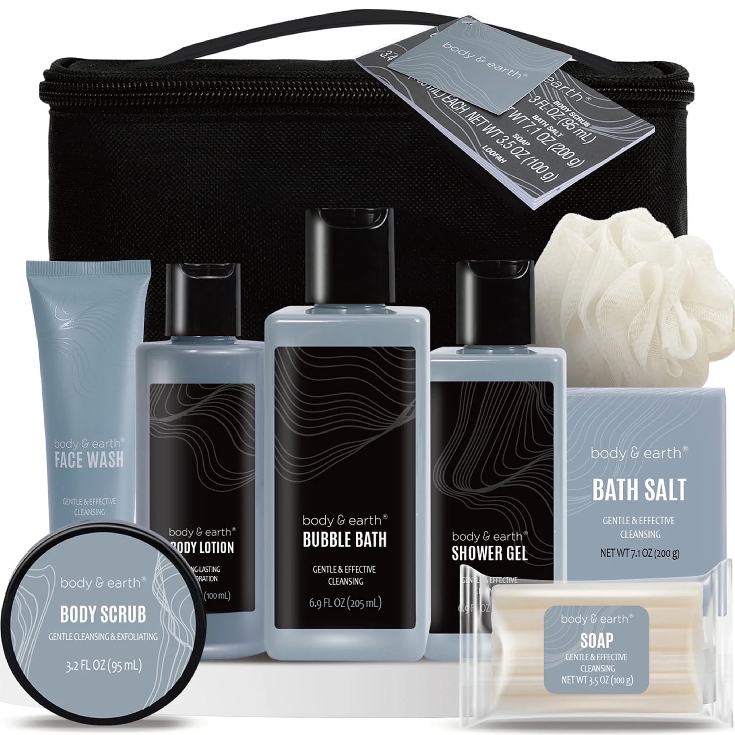 8 Pc Luxury Mens Bath Set Skin Care Kit Birthday Gifts for Men - Leather scent - Runaway Rabbit LLC