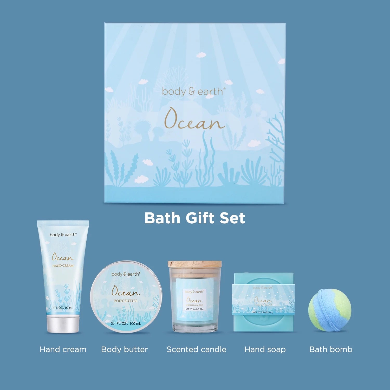 5 Pcs Ocean Spa Basket, Gifts Sets for Her - Runaway Rabbit LLC