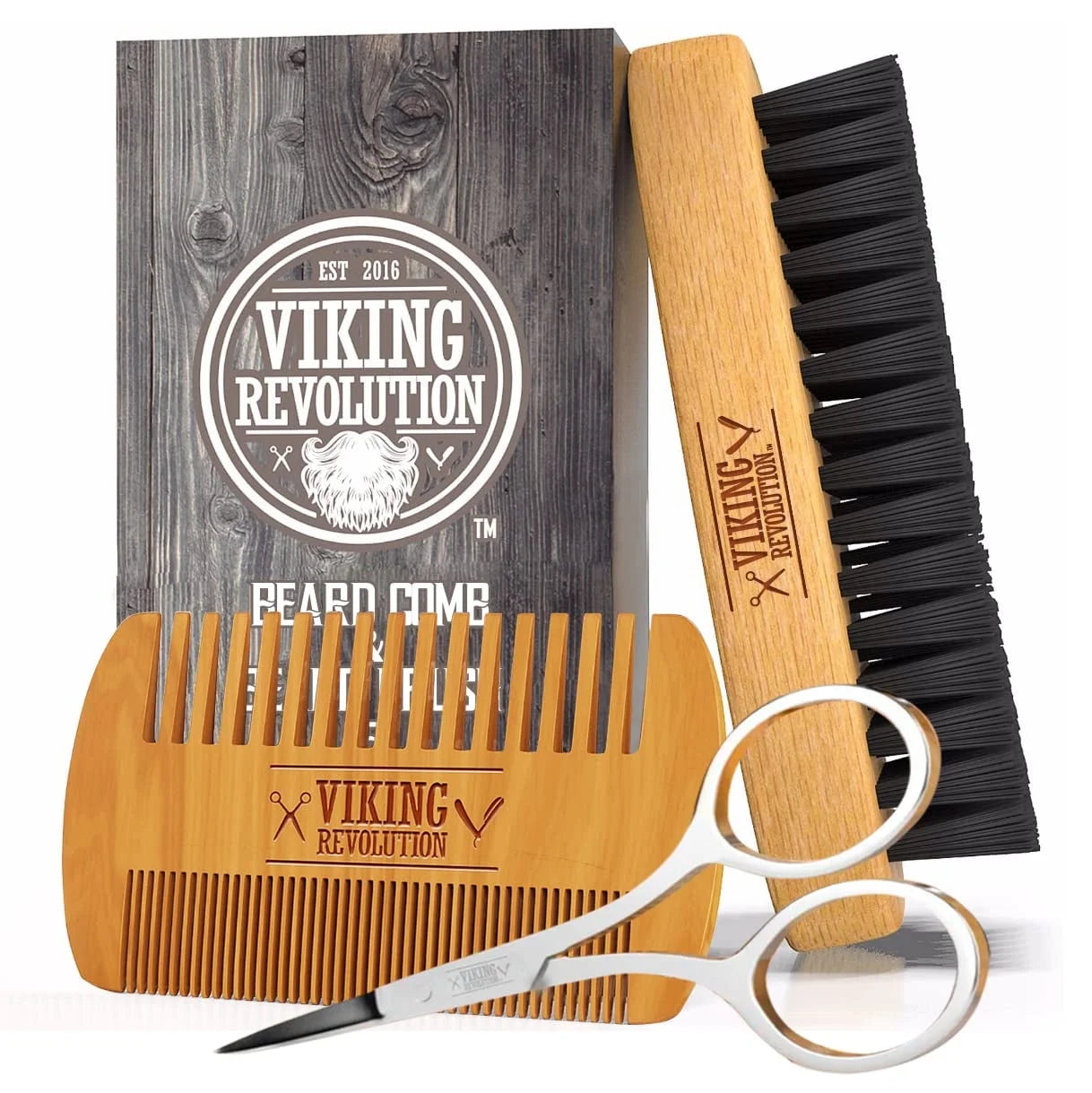 Beard Comb & Beard Brush Set for Men - with Velvet Travel Pouch - Runaway Rabbit LLC