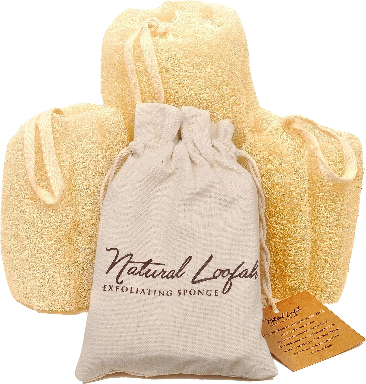 All Natural Loofah Sponge Set, Pack of 3 for Face, Back, & Body, Eco Friendly - Runaway Rabbit LLC