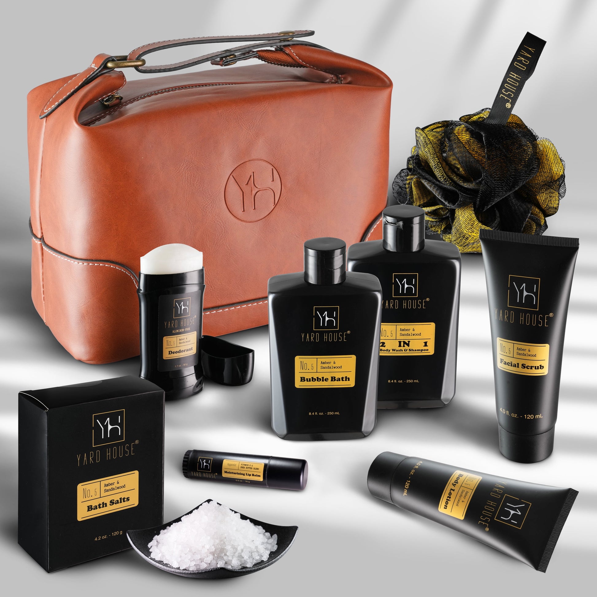 Deluxe Bath and Body Spa Gift Set for Men - Sandalwood & Amber - Runaway Rabbit LLC