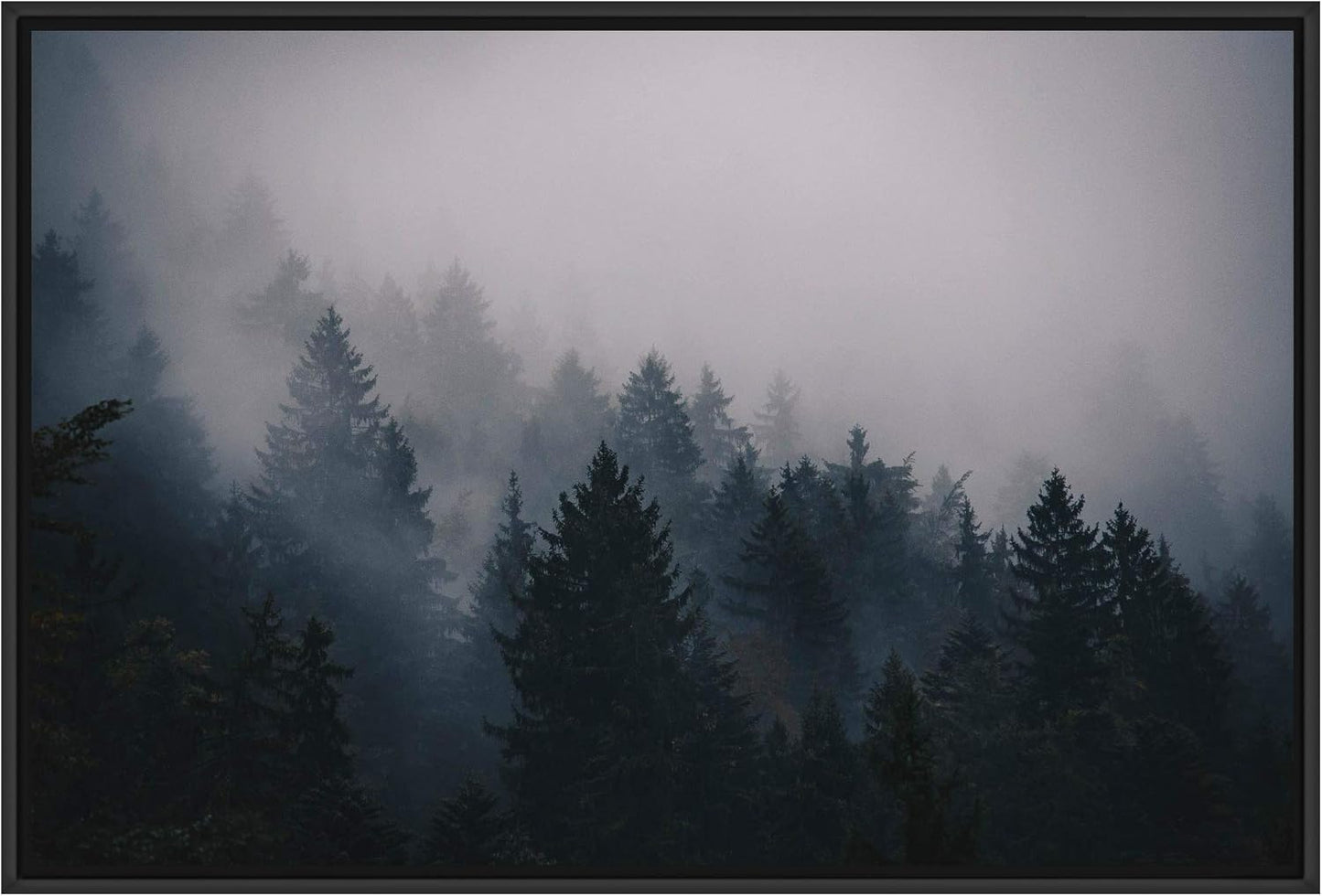 Framed Canvas Wall Art Woodland, Foggy Mountains, Nature Photography- 16X24 Inches - Runaway Rabbit LLC