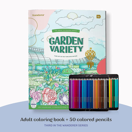 Adult Garden Coloring Book Set with Assorted Colored Pencils - Runaway Rabbit LLC