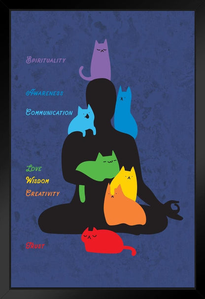 Cat Chakras Poster, Black Wood Framed, 14X20 - Runaway Rabbit LLC