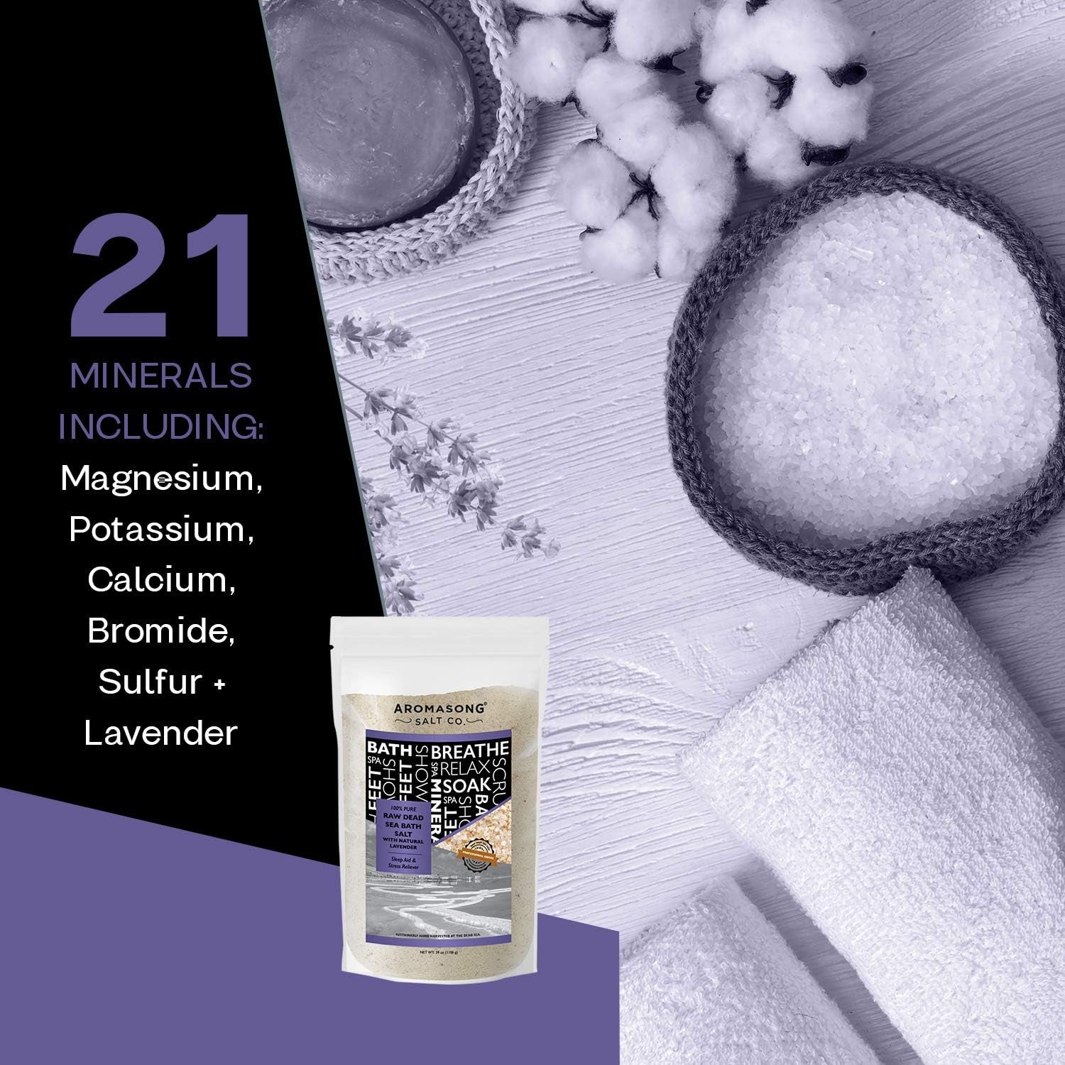 RAW Dead Sea Salt with 100% Natural Lavender, 2.43 Lb, Large Resealable Bulk Pack. - Runaway Rabbit LLC