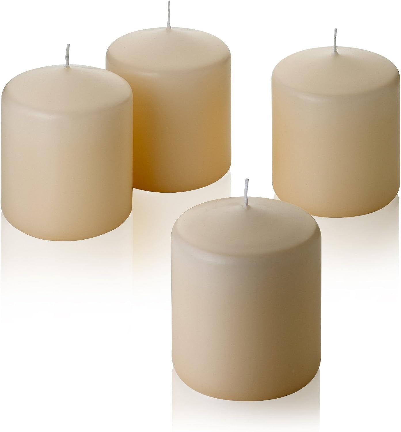 Vanilla Pillar Candles - Set of 4 Unscented Candles - 3 Inch Tall, 3 Inch Thick - 18 Hour Clean Burn Time - Runaway Rabbit LLC