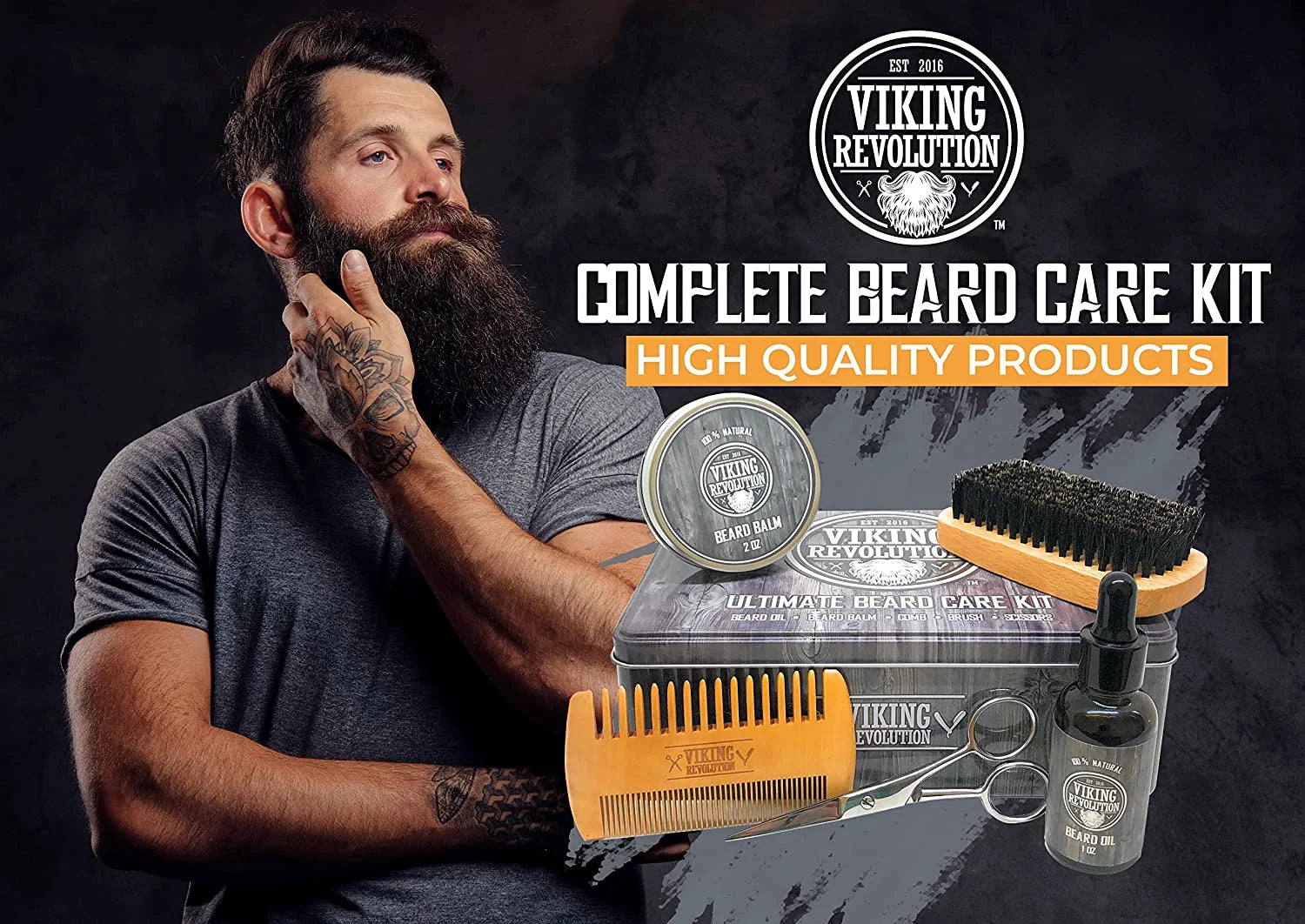 Beard Care Kit for Men - Beard Brush, Wooden Comb, Beard Balm, Beard Oil, Beard & Mustache Scissors - Runaway Rabbit LLC