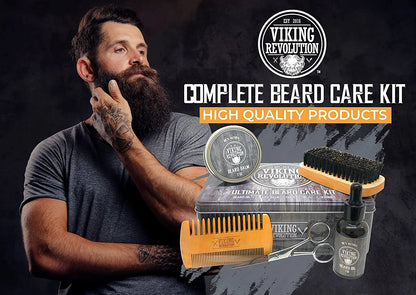 Beard Care Kit for Men - Beard Brush, Wooden Comb, Beard Balm, Beard Oil, Beard & Mustache Scissors - Runaway Rabbit LLC