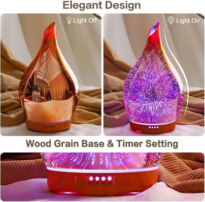 "3D Firework" Glass Aromatherapy Essential Oil Diffuser Rose Gold, 280Ml - Runaway Rabbit LLC