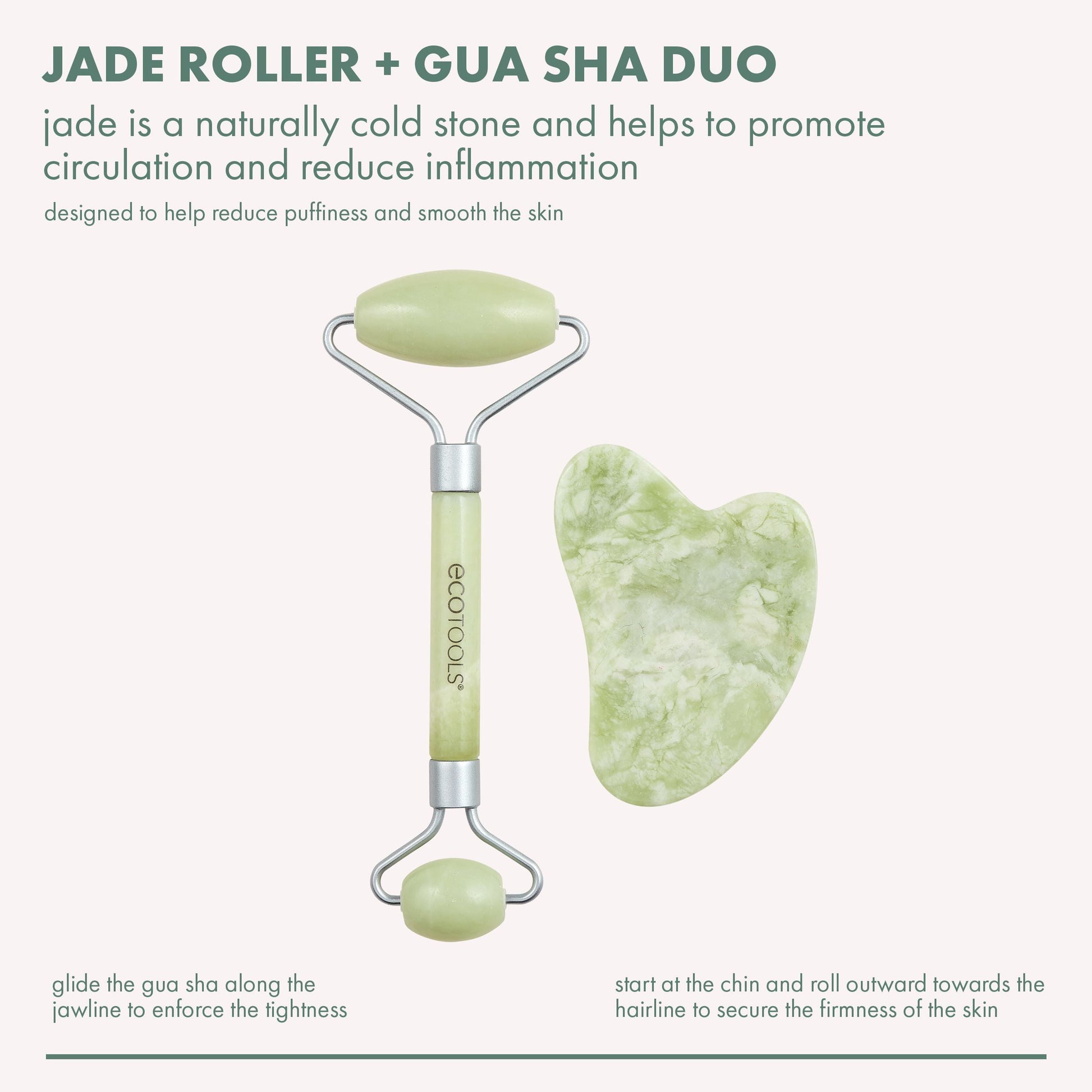 Facial Jade Roller and Gua Sha Stone Duo, 100% Jade, Skincare Tool, 2 Piece Set - Runaway Rabbit LLC