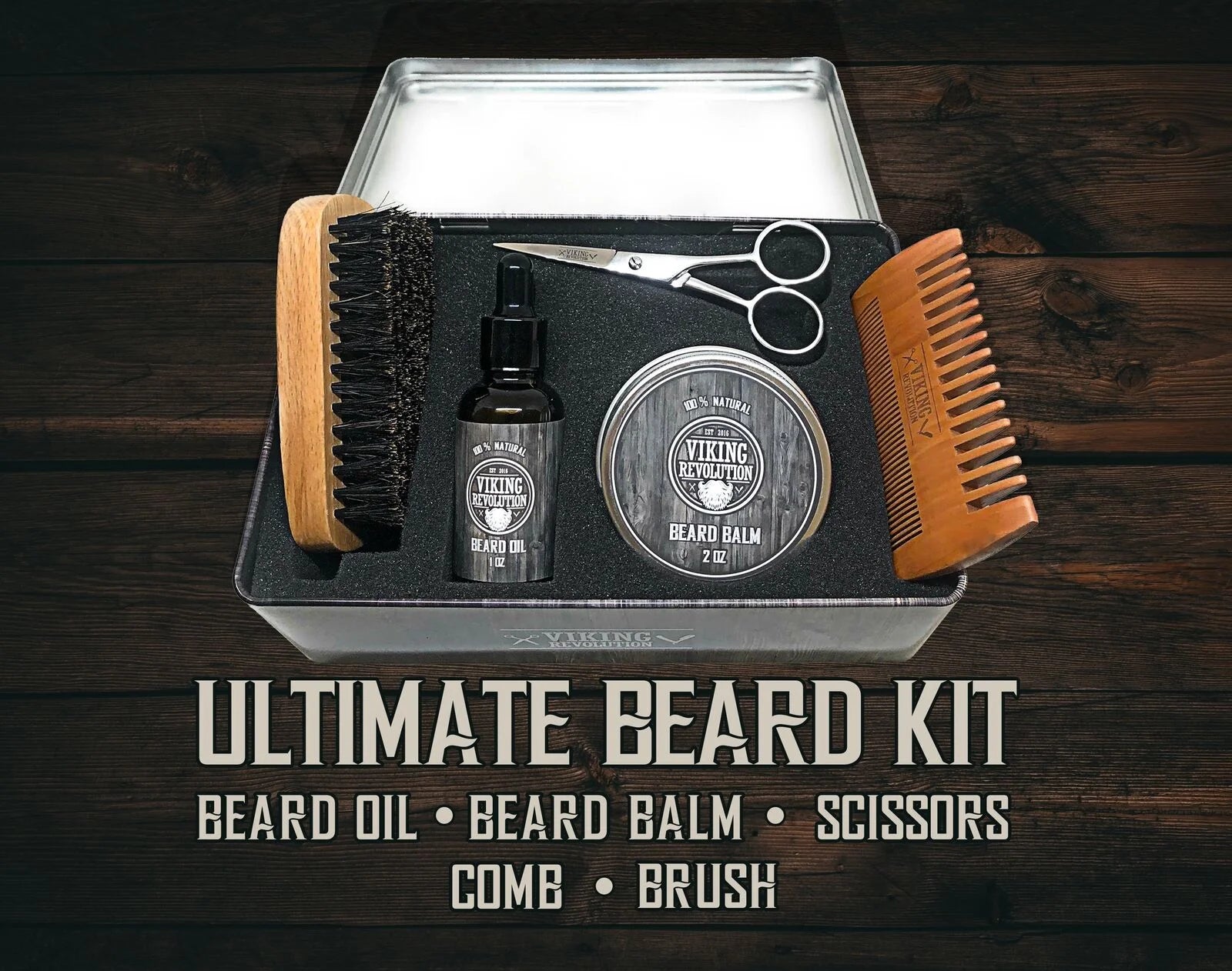 Beard Care Kit for Men - Beard Brush, Wooden Comb, Beard Balm, Beard Oil, Beard & Mustache Scissors - Runaway Rabbit LLC