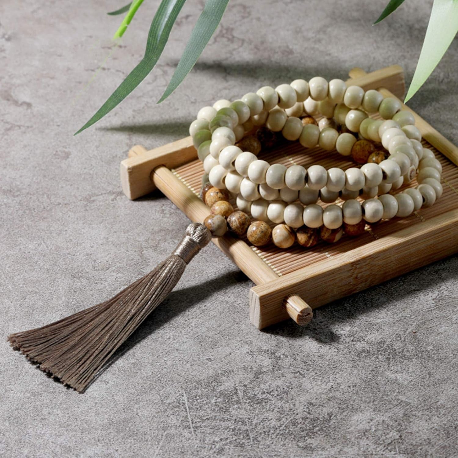 Wood Mala Handmade Bead Necklace, with 8mm Stones, Multicolor 