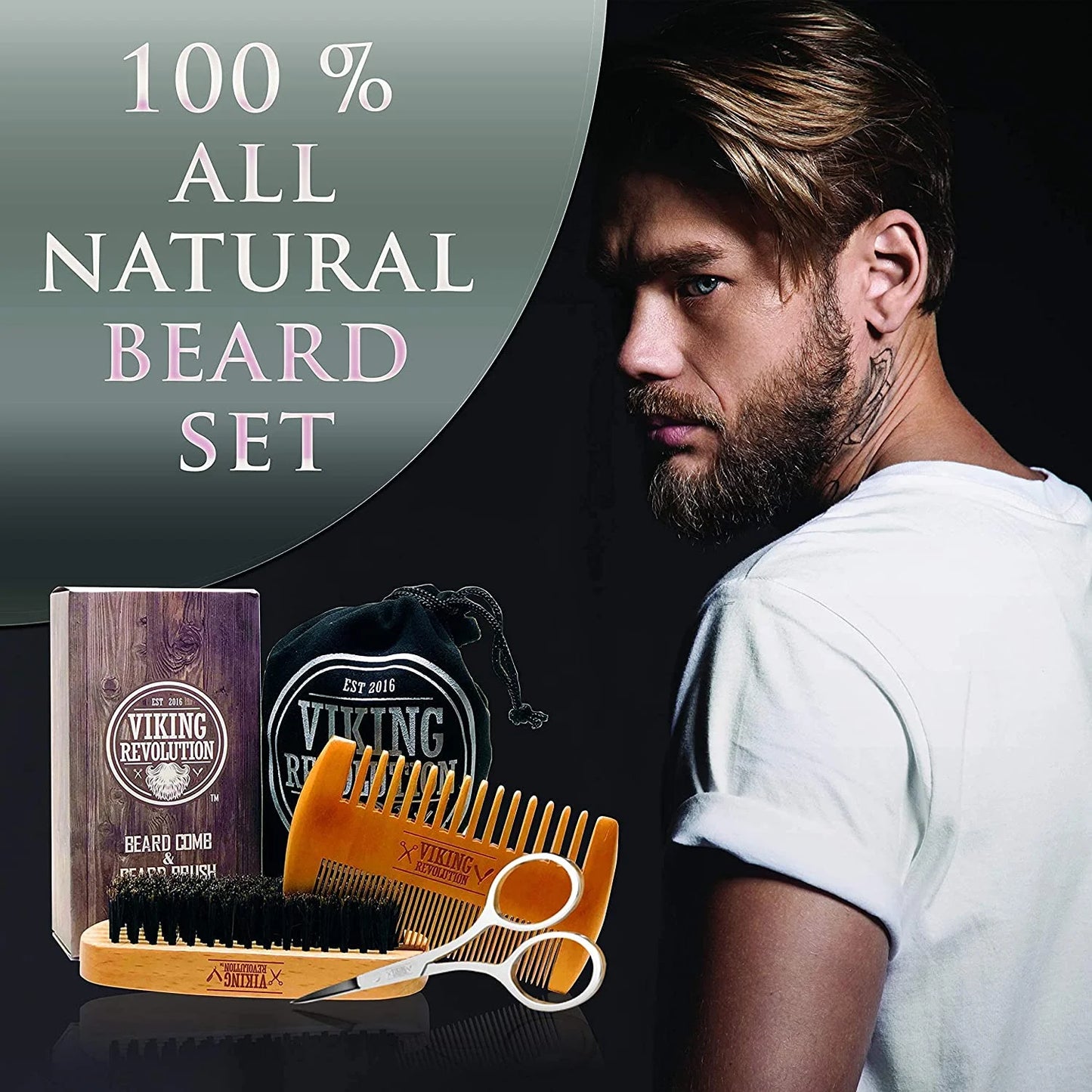 Beard Comb & Beard Brush Set for Men - with Velvet Travel Pouch - Runaway Rabbit LLC