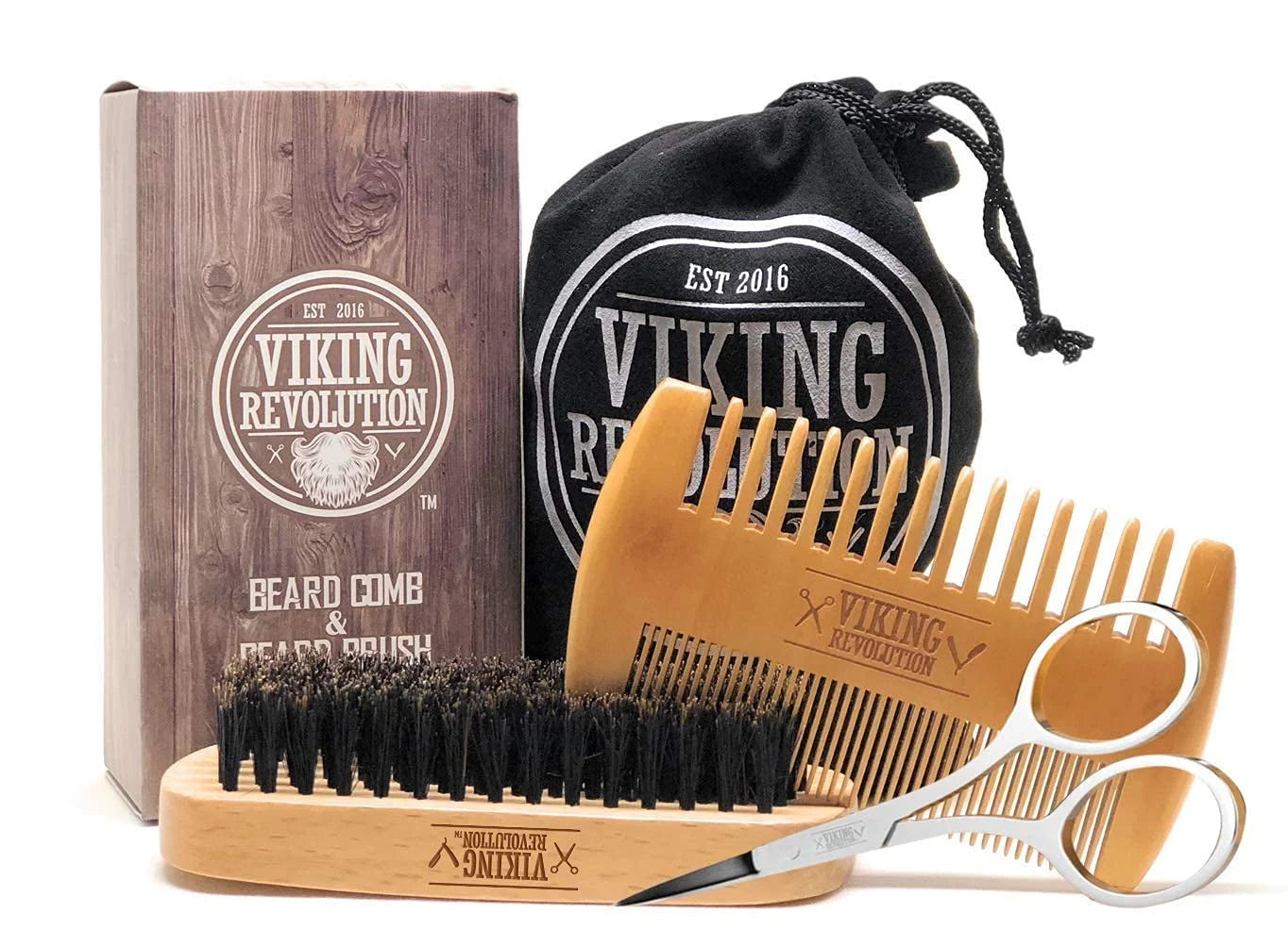 Beard Comb & Beard Brush Set for Men - with Velvet Travel Pouch - Runaway Rabbit LLC