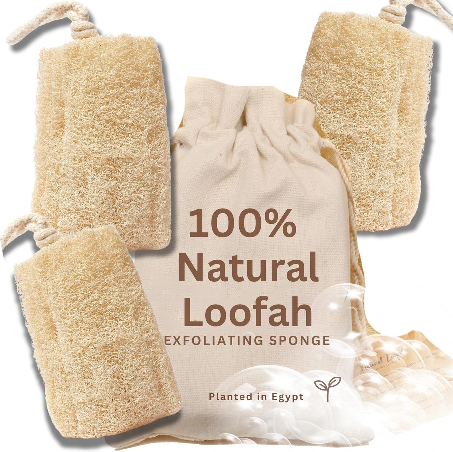 All Natural Loofah Sponge Set, Pack of 3 for Face, Back, & Body, Eco Friendly - Runaway Rabbit LLC