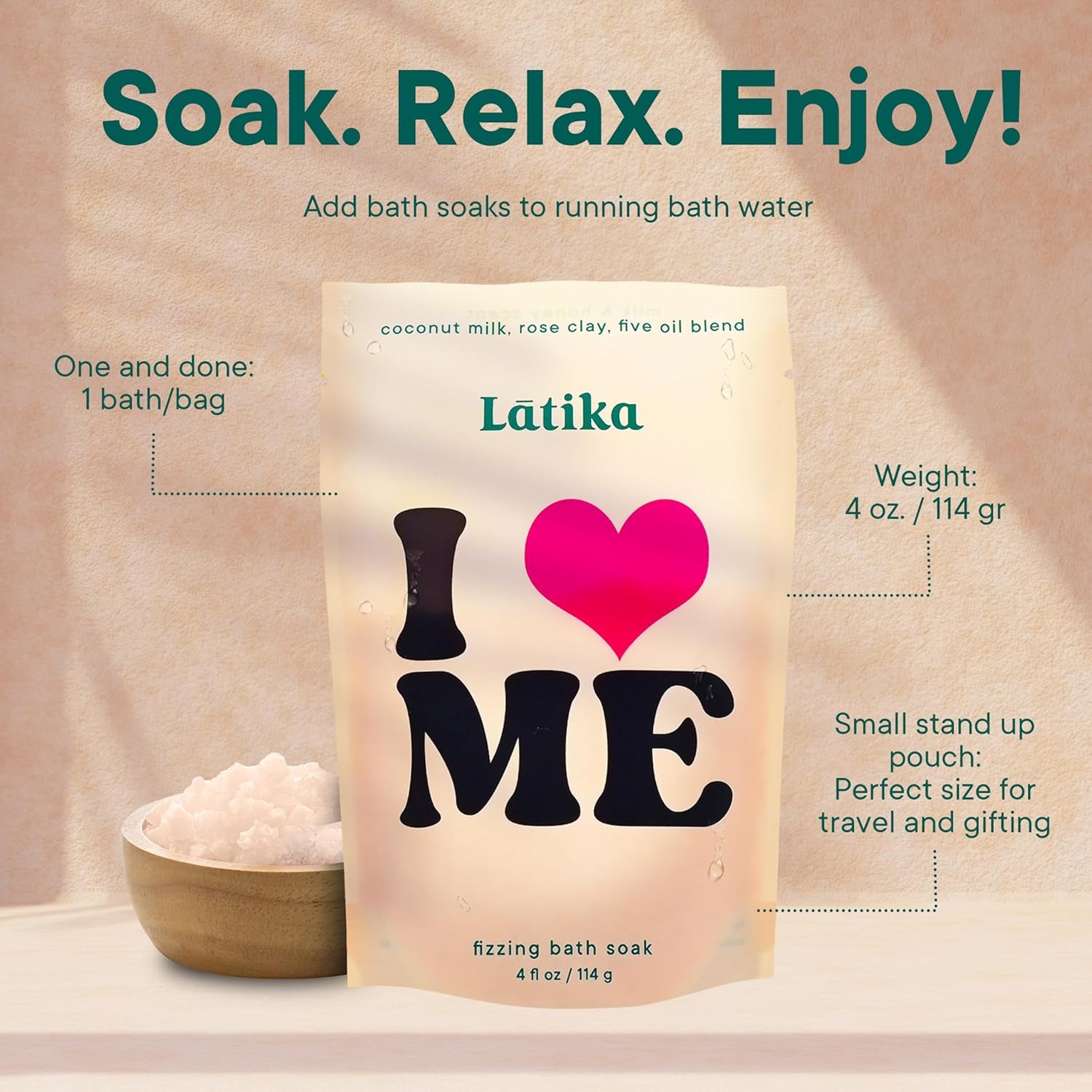 Soak Set of 3 - I Heart Me Bath Soaks with Oats, Milk & Honey for Self-Love & Self-Care – Relaxation, Muscle Recovery & Skin Nourishment – Stress Relief Soaking Salts