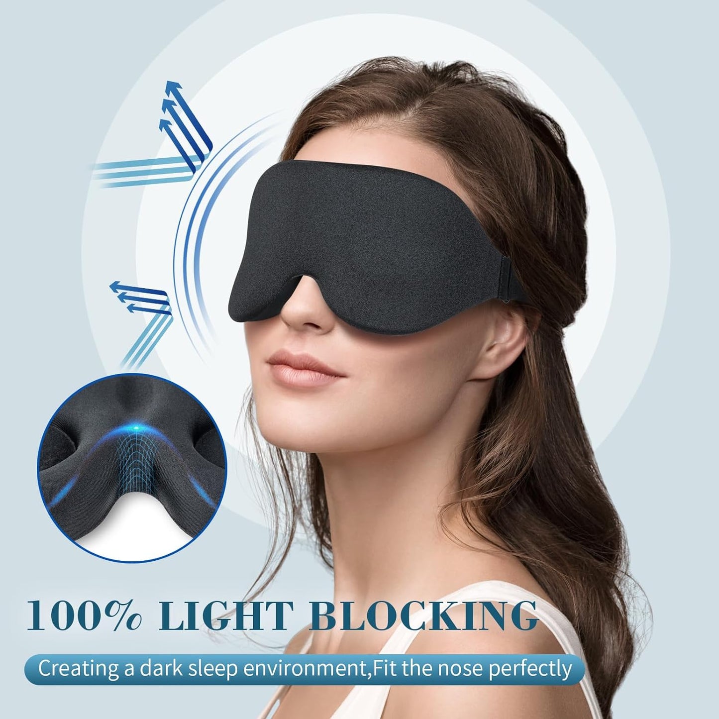 3D Sleep Mask, Light Blocking with Adjustable Strap for Travel, Nap, Black - Runaway Rabbit LLC