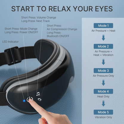 Eye Massager with Heat & Bluetooth Music, Reduce Eye Strain Dark Circles Dry Eye Improve Sleep - Runaway Rabbit LLC