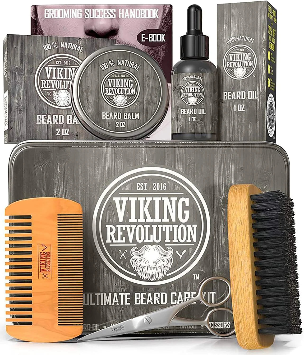 Beard Care Kit for Men - Beard Brush, Wooden Comb, Beard Balm, Beard Oil, Beard & Mustache Scissors - Runaway Rabbit LLC