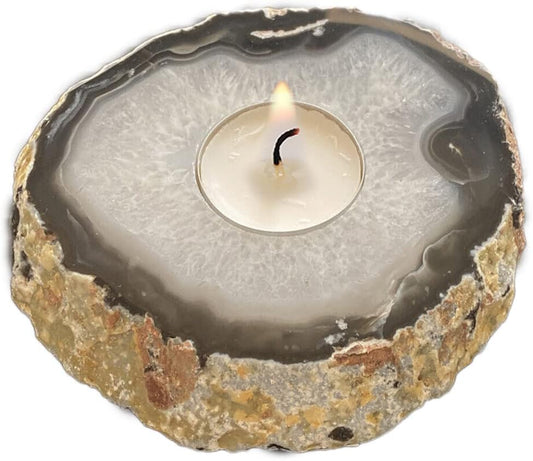 Natural Agate Tea Light Candle Holder Crystal Healing Stone Home Decor 0.6-1.0 LBS - Runaway Rabbit LLC