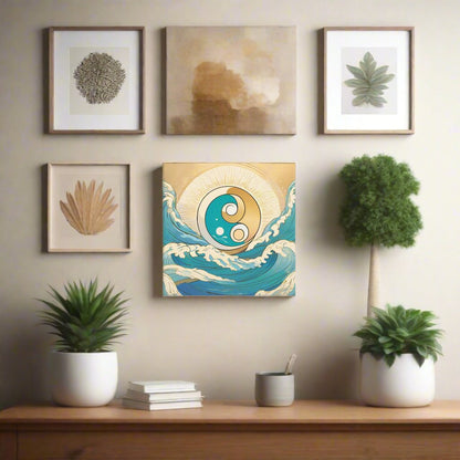 Yin & Yang with Sun and Waves Canvas - Runaway Rabbit LLC