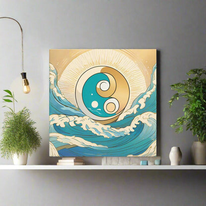 Yin & Yang with Sun and Waves Canvas - Runaway Rabbit LLC