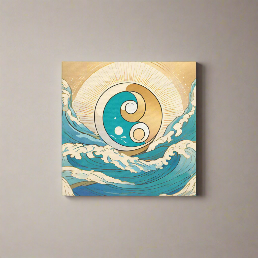 Yin & Yang with Sun and Waves Canvas - Runaway Rabbit LLC