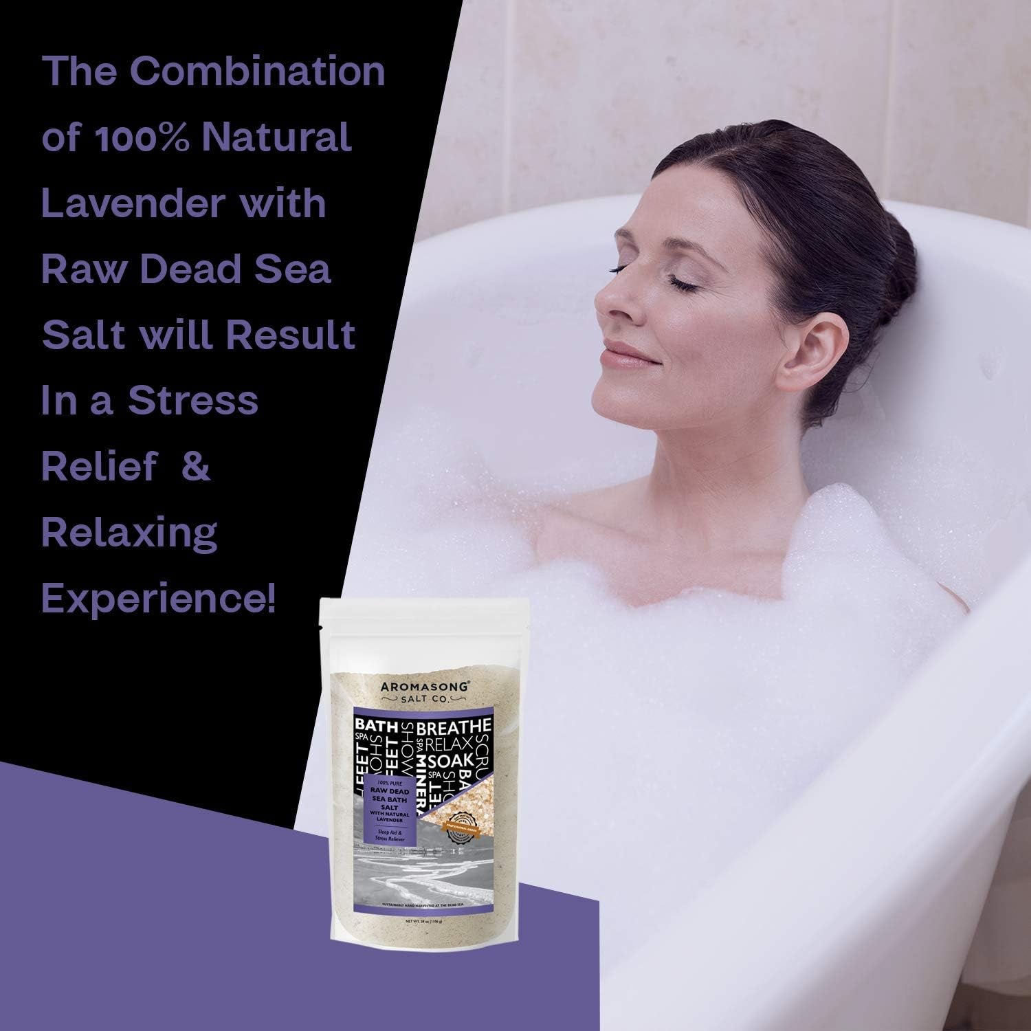 RAW Dead Sea Salt with 100% Natural Lavender, 2.43 Lb, Large Resealable Bulk Pack. - Runaway Rabbit LLC