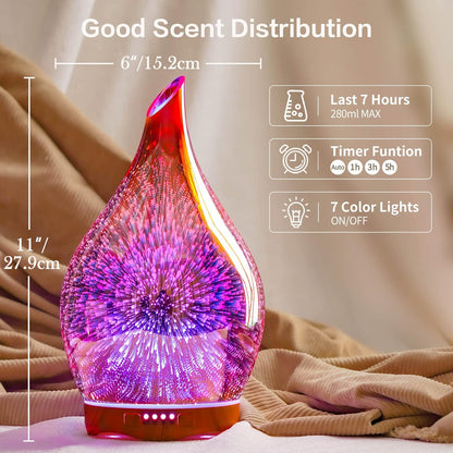 "3D Firework" Glass Aromatherapy Essential Oil Diffuser Rose Gold, 280Ml - Runaway Rabbit LLC