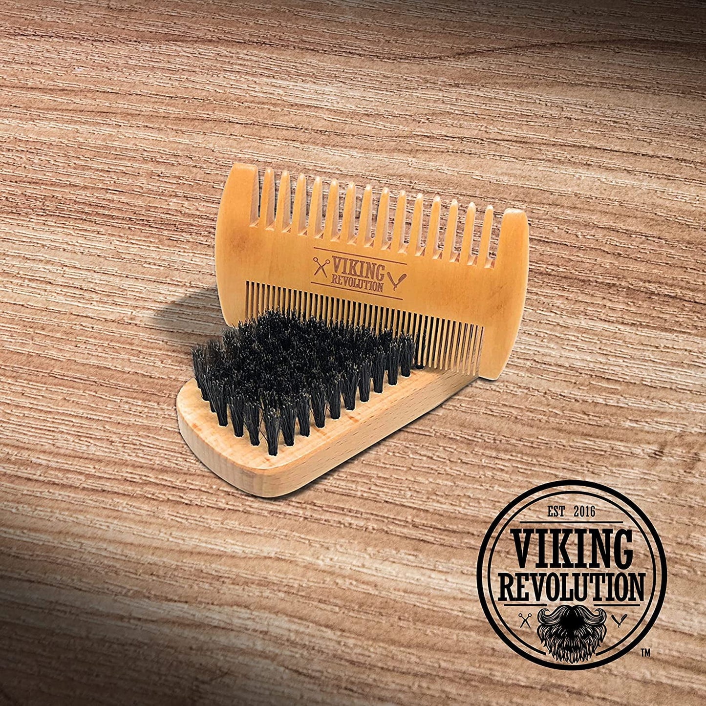 Beard Comb & Beard Brush Set for Men - with Velvet Travel Pouch - Runaway Rabbit LLC