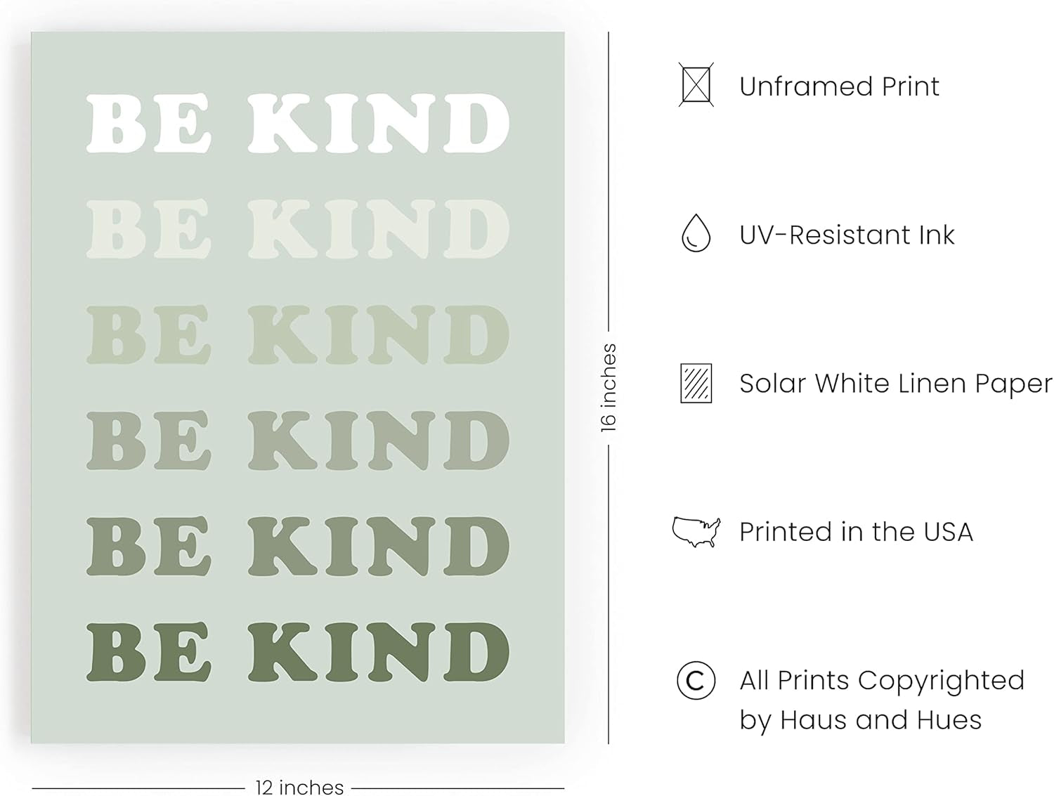 Be Kind Poster Quotes Wall Art UNFRAMED 12"X16" (Be Kind) - Runaway Rabbit LLC