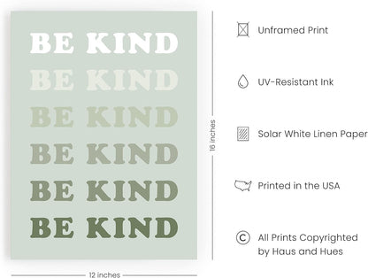 Be Kind Poster Quotes Wall Art UNFRAMED 12"X16" (Be Kind) - Runaway Rabbit LLC