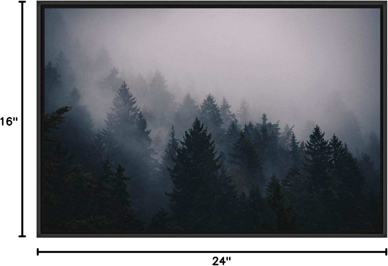 Framed Canvas Wall Art Woodland, Foggy Mountains, Nature Photography- 16X24 Inches - Runaway Rabbit LLC