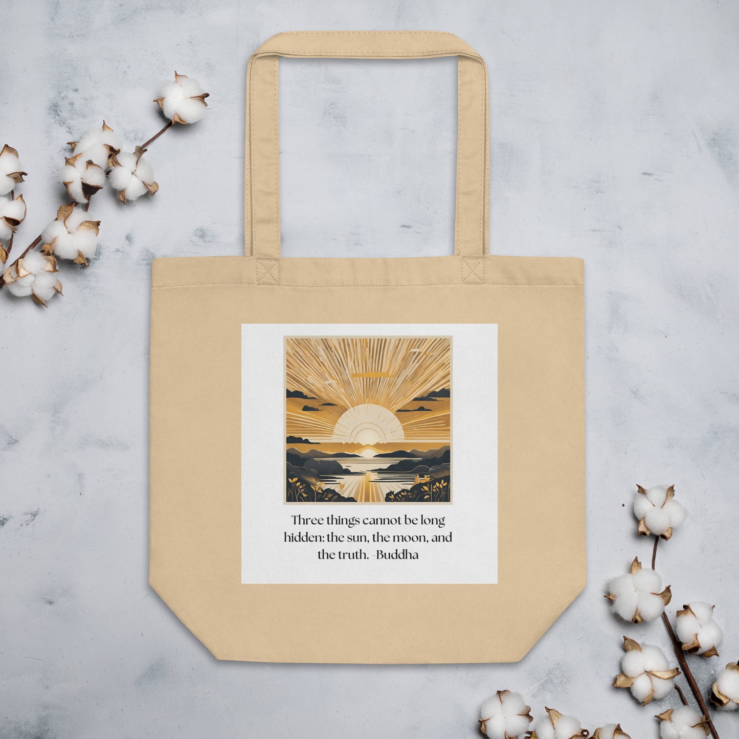 3 Things Cannot be Long Hidden (Buddha): Eco Tote Bag - Runaway Rabbit LLC