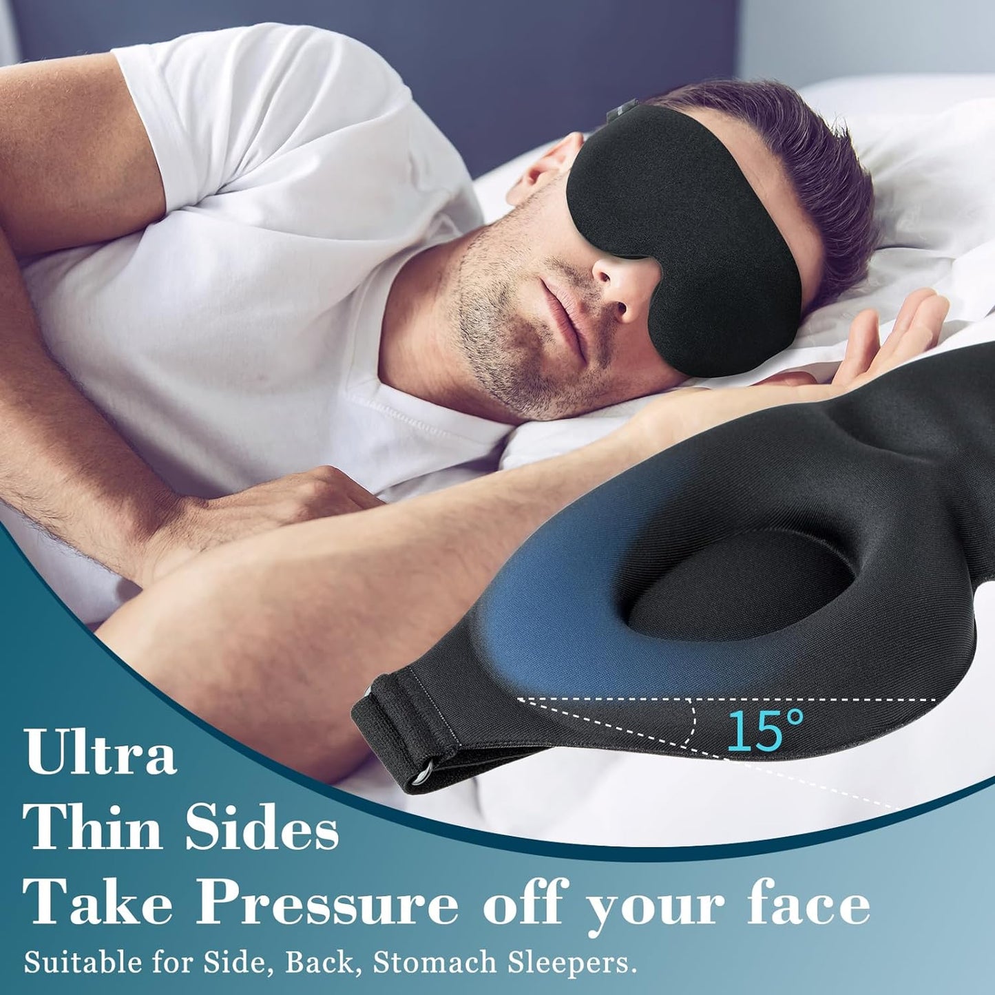 3D Sleep Mask, Light Blocking with Adjustable Strap for Travel, Nap, Black - Runaway Rabbit LLC