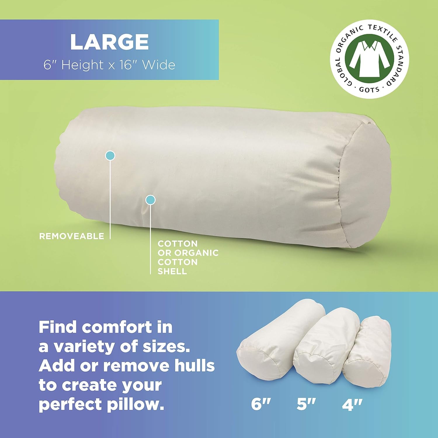 Wheatdreamz Neck Roll Pillow, Organic Cotton Zippered Shell with Organic Millet - 6" X 16" - Runaway Rabbit LLC