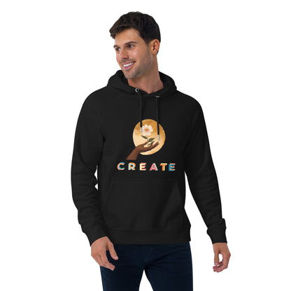 "Create" Unisex eco raglan hoodie - Runaway Rabbit LLC