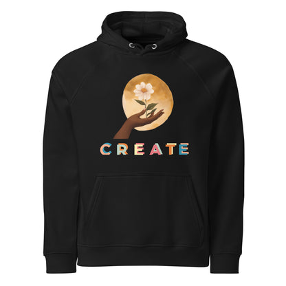 "Create" Unisex eco raglan hoodie - Runaway Rabbit LLC