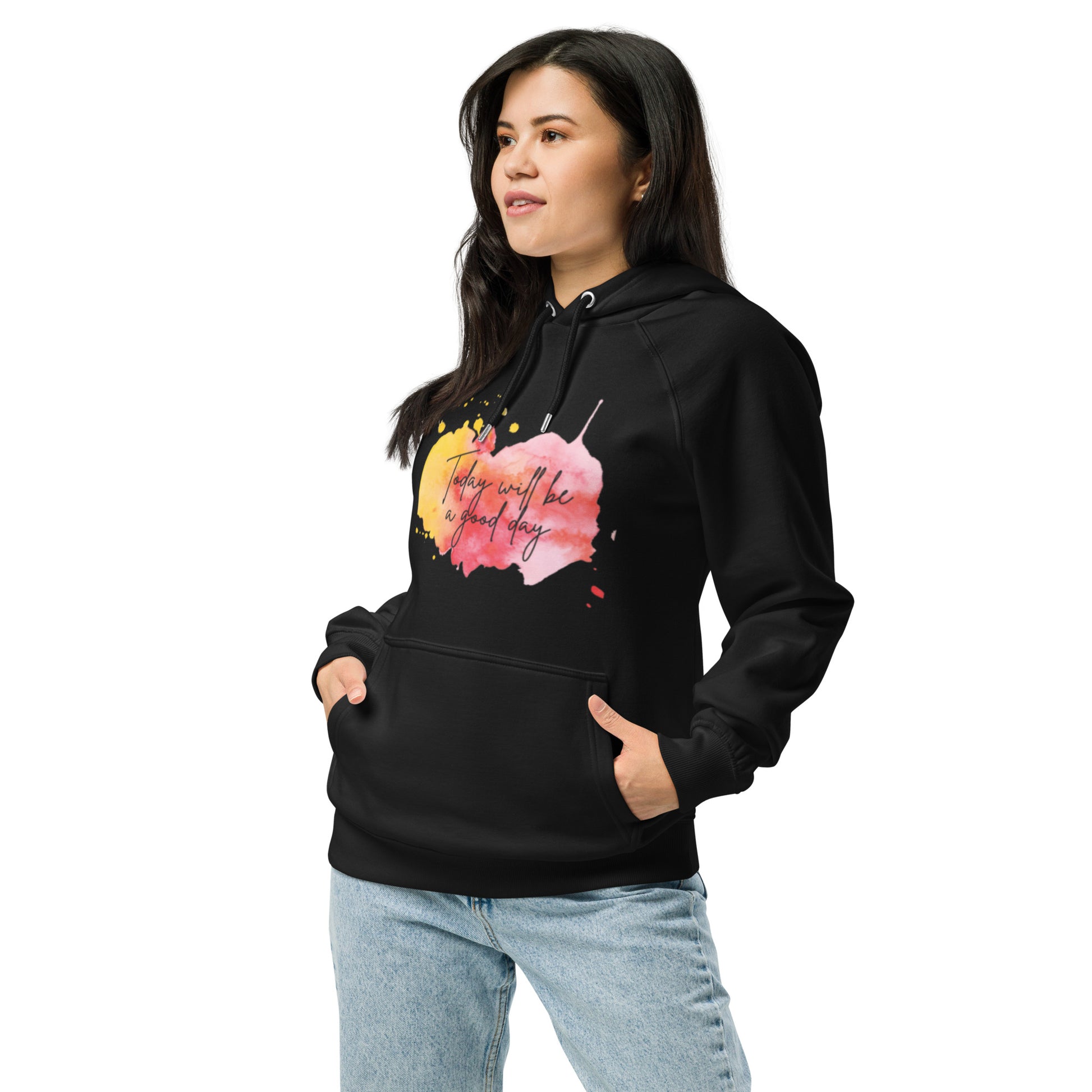 Today will be a good day - Unisex eco raglan hoodie - Runaway Rabbit LLC