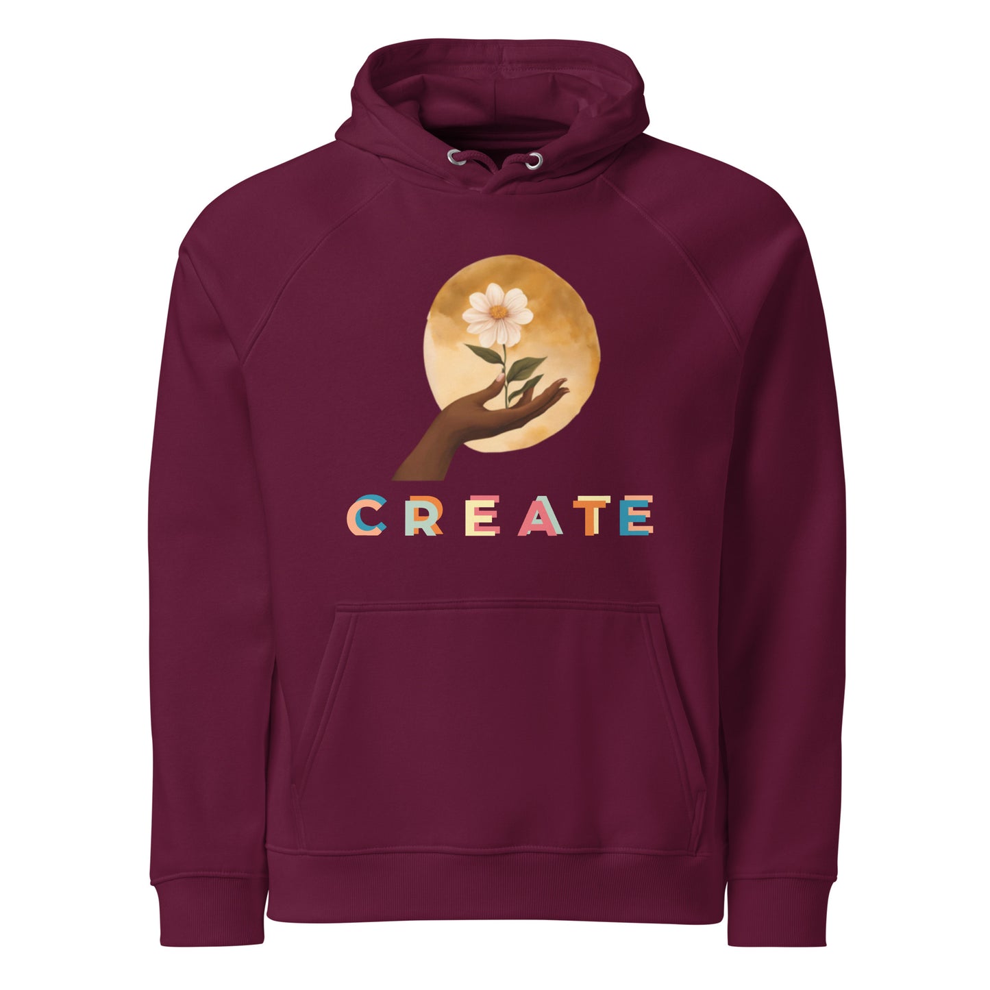 "Create" Unisex eco raglan hoodie - Runaway Rabbit LLC