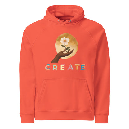 "Create" Unisex eco raglan hoodie - Runaway Rabbit LLC