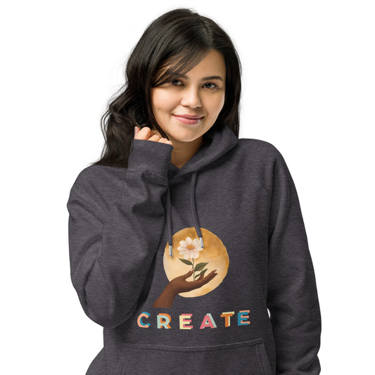 "Create" Unisex eco raglan hoodie - Runaway Rabbit LLC