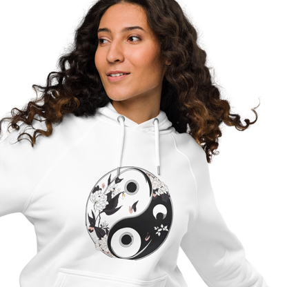 Yin and Yang Flow Unisex eco raglan hoodie - Runaway Rabbit LLC