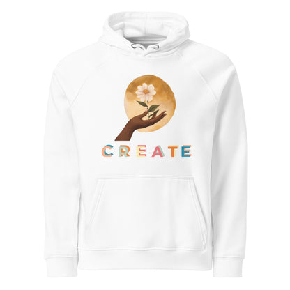 "Create" Unisex eco raglan hoodie - Runaway Rabbit LLC